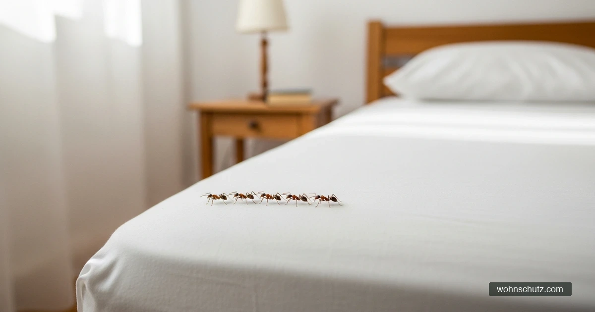 Ameisen im Bett – Ameisenstraße auf weißer Bettwäsche im Schlafzimmer