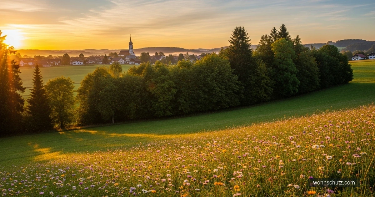 Ländliche bayerische Landschaft mit Waldrand und Wiese – typisches Bornavirus-Risikogebiet
