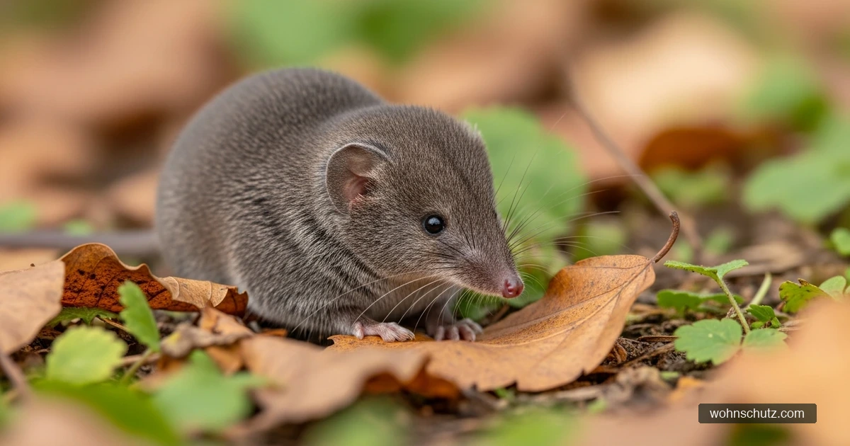 Feldspitzmaus in Laub und Gartenunterholz – Hauptüberträger des Bornavirus BoDV-1