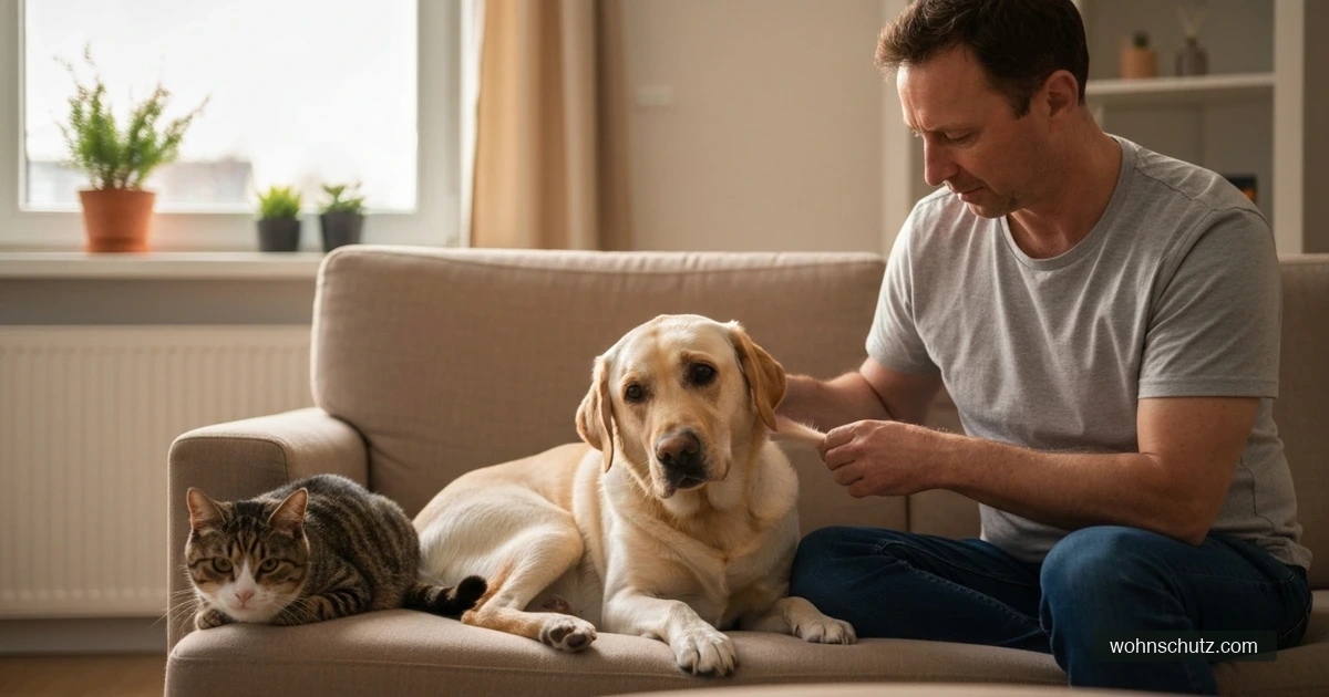 Borreliose bei Hund und Katze – Tierarzt untersucht einen Hund auf Zecken neben einer aufmerksamen Hauskatze