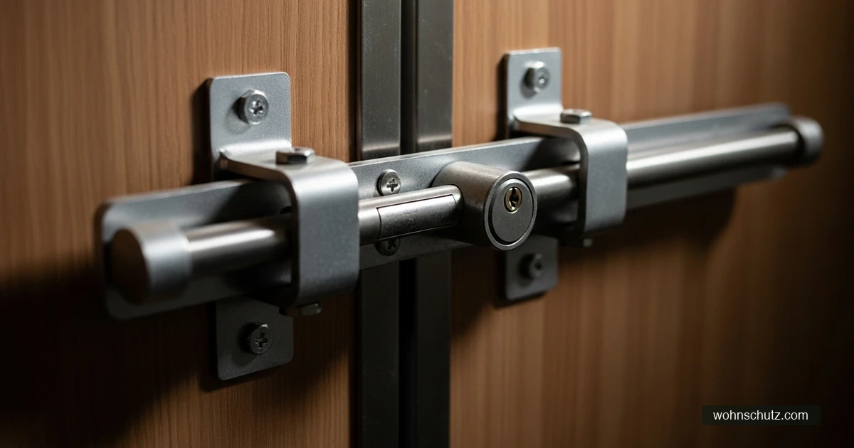 An einer Wohnungstür montiertes Querriegelschloss als zusätzlicher Einbruchschutz