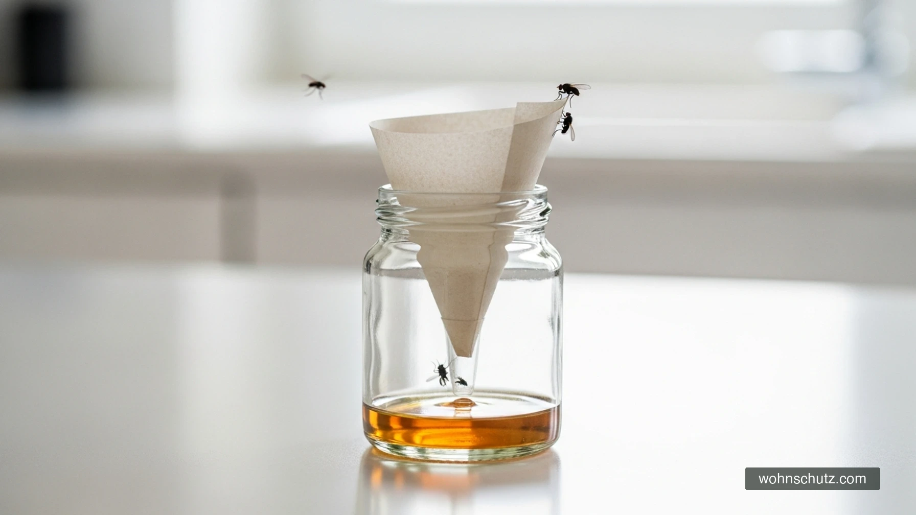 DIY-Fliegenfalle aus Glasflasche mit Apfelessig – einfaches Hausmittel gegen Fruchtfliegen