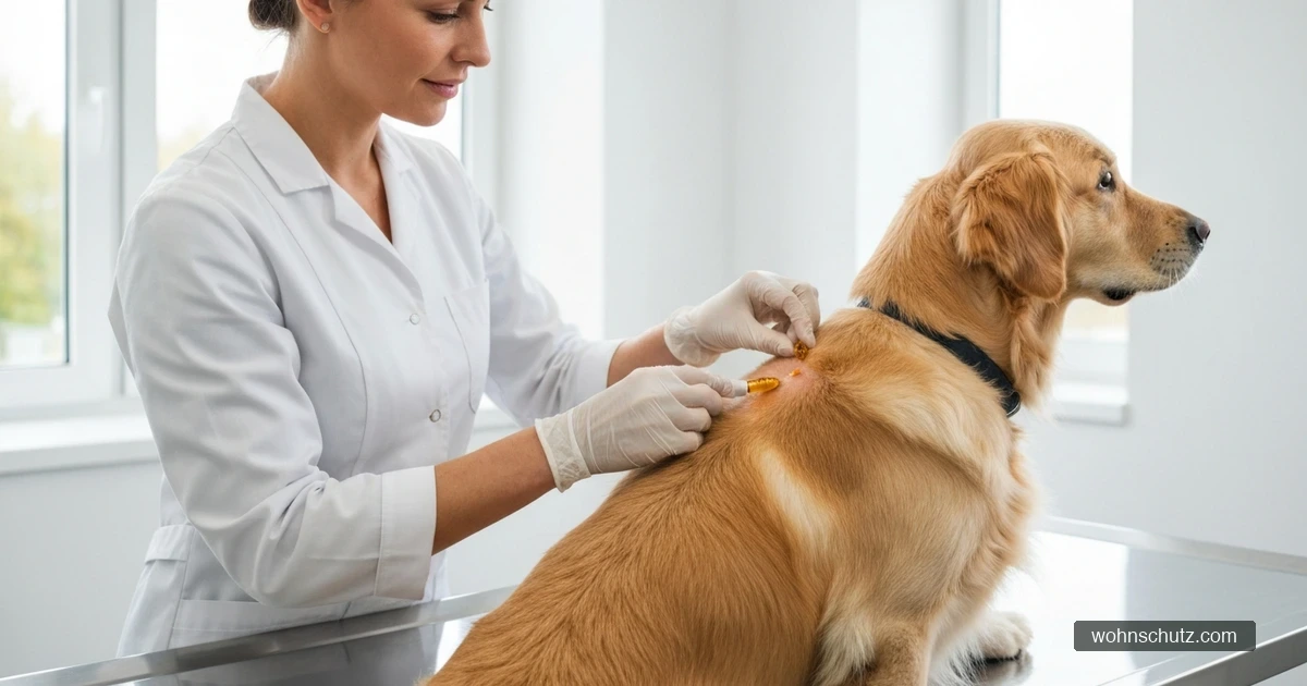Tierarzt behandelt Hund mit Spot-On-Flohpräparat am Nacken