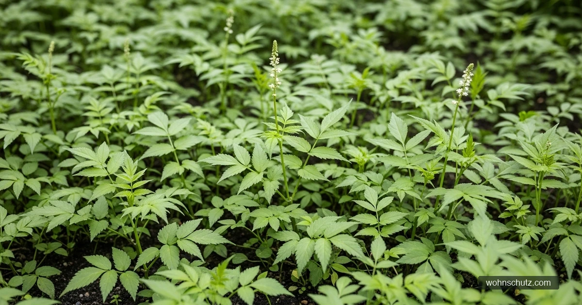 Dichter Giersch-Bestand mit hellgrünen, gezähnten Blättern breitet sich in einem schattigen Gartenbeet aus