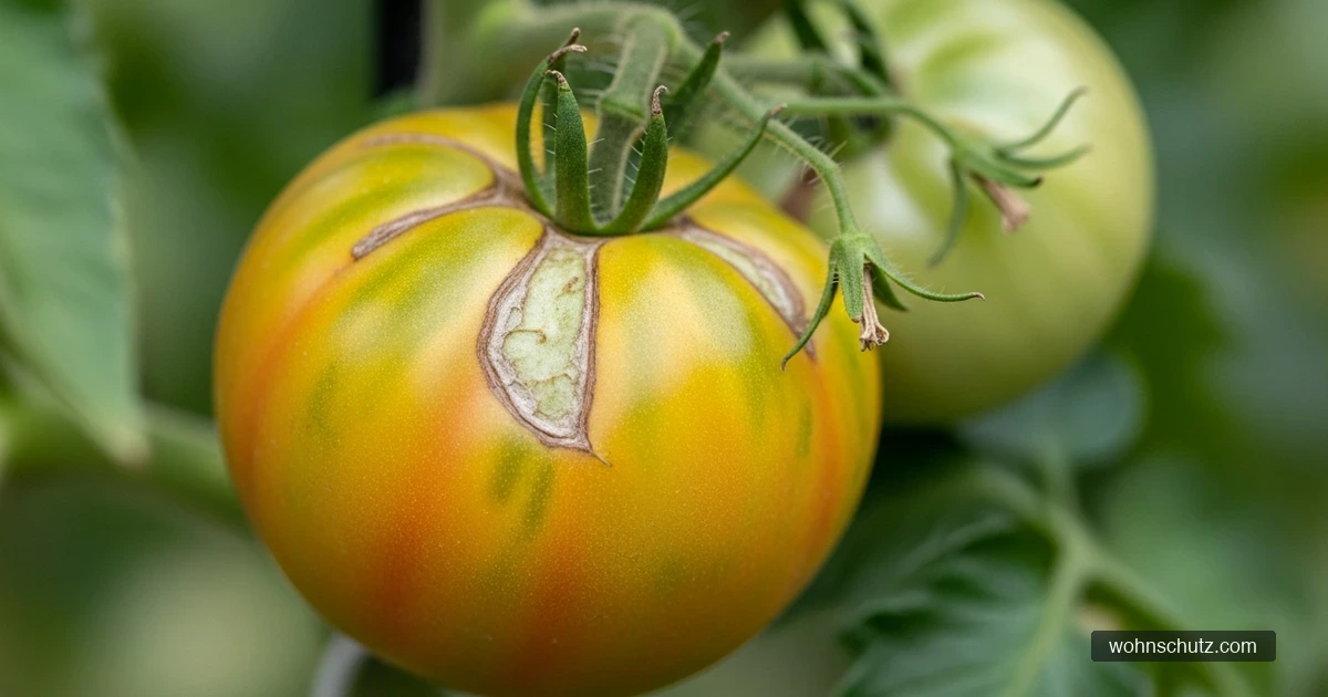 Tomate mit harten verkorkten Saugstellen und Verfärbungen durch die Grüne Reiswanze