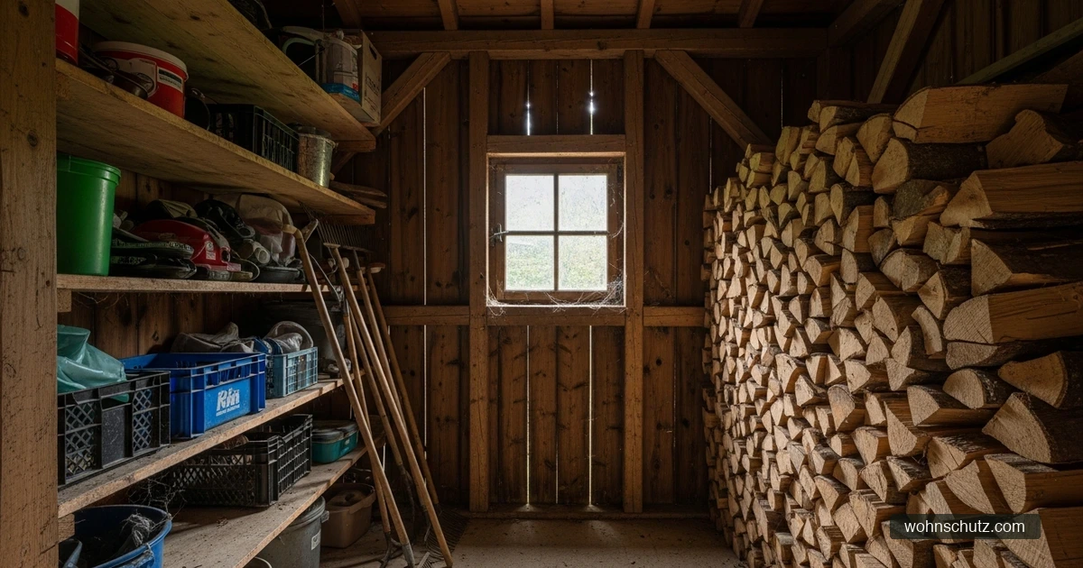 Alte deutsche Scheune mit Holzstapeln – typische Risikoumgebung für Hantavirus-Exposition