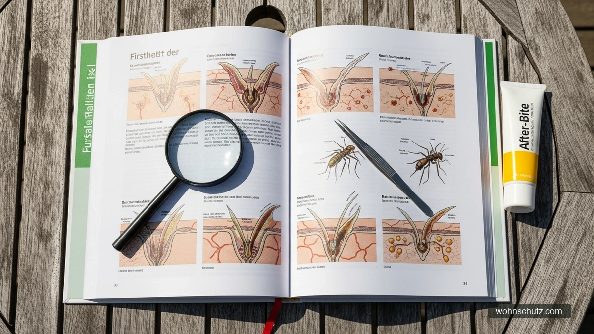 Verschiedene Insektenstich-Arten im Vergleich: Wespenstich, Bienenstich, Zeckenbiss und Bremsenstich nebeneinander