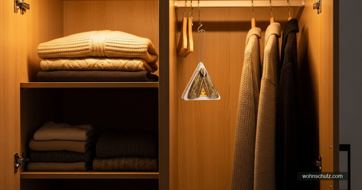 Pheromonfalle für Kleidermotten im Kleiderschrank zwischen Wollkleidung – Monitoring und Befallsreduzierung