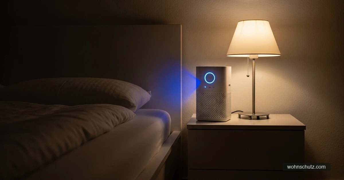 Luftreiniger im Schlafzimmer bei Nacht – leise laufend neben dem Bett