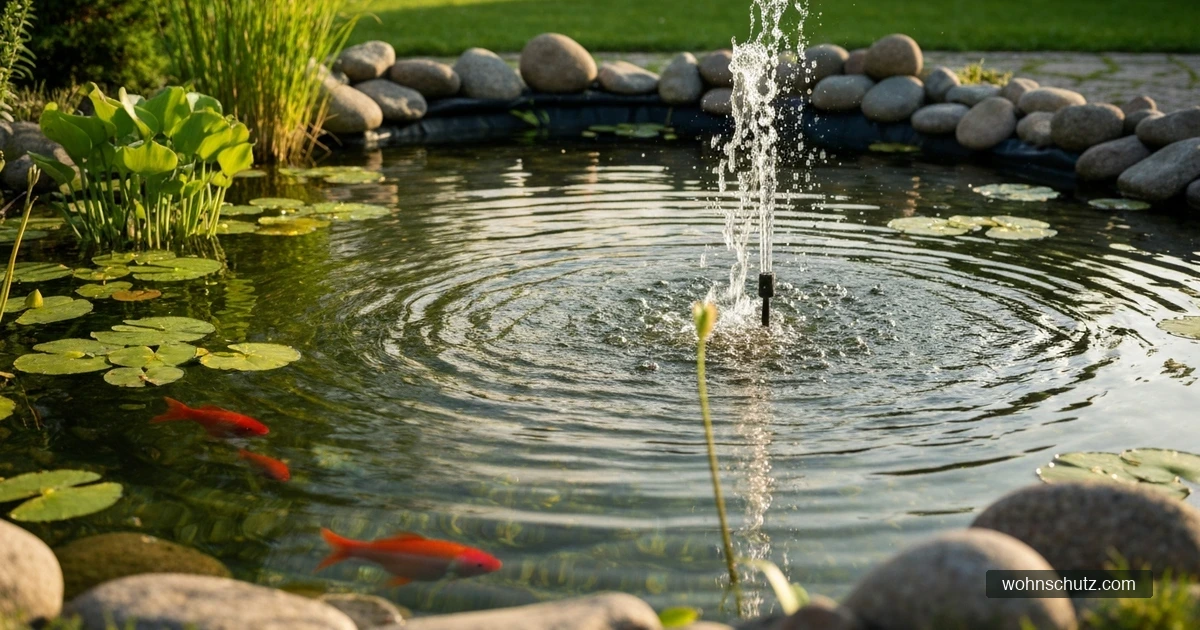 Gartenteich mit Fischen und Wasserbewegung durch Pumpe – verhindert Mückenlarvenentwicklung