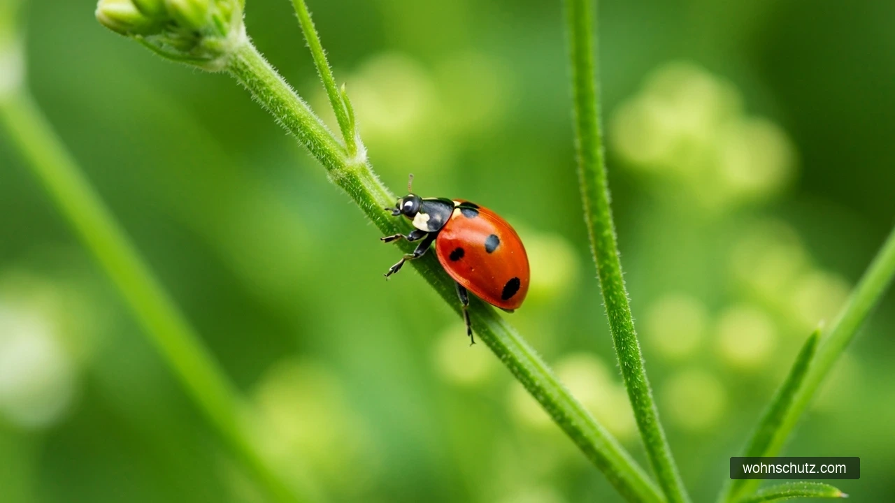 Marienkäfer auf Pflanzenstiel mit Blattläusen – natürlicher Nützling im deutschen Garten