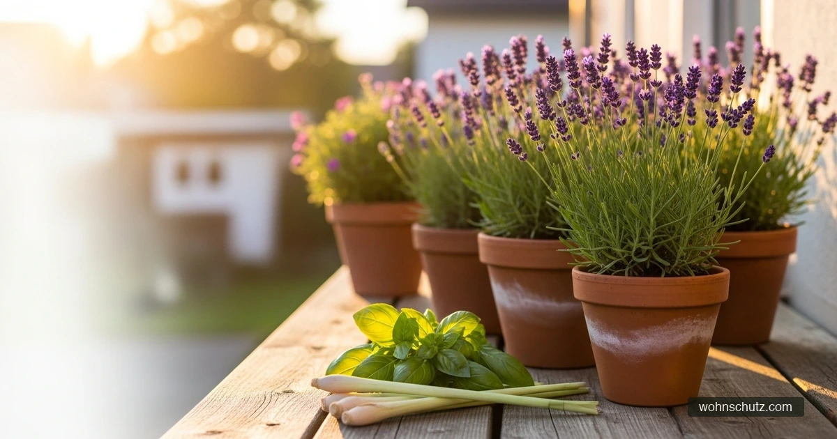 Pflanzen gegen Mücken – Lavendel, Zitronengras und Basilikum auf Balkon