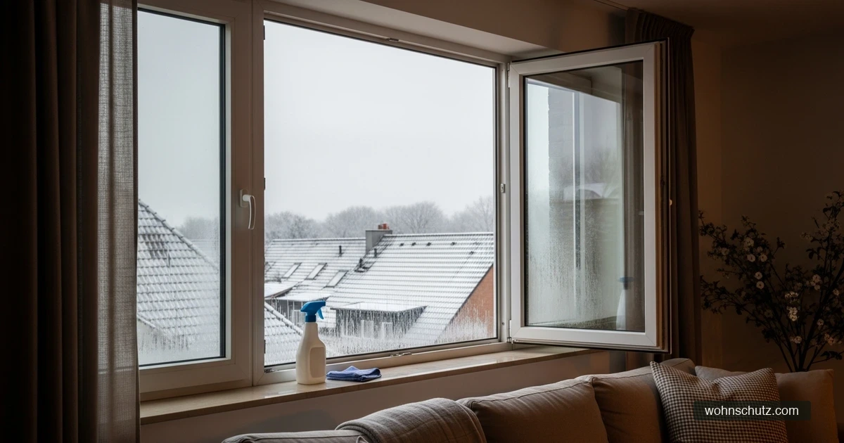 Weit geöffnetes Fenster im Winter – richtiges Stoßlüften gegen Schimmel am Fenster