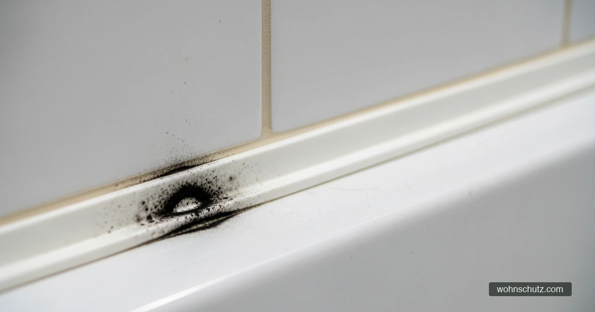 Dunkle Schimmelflecken auf weißem Badezimmersilikon neben der Dusche