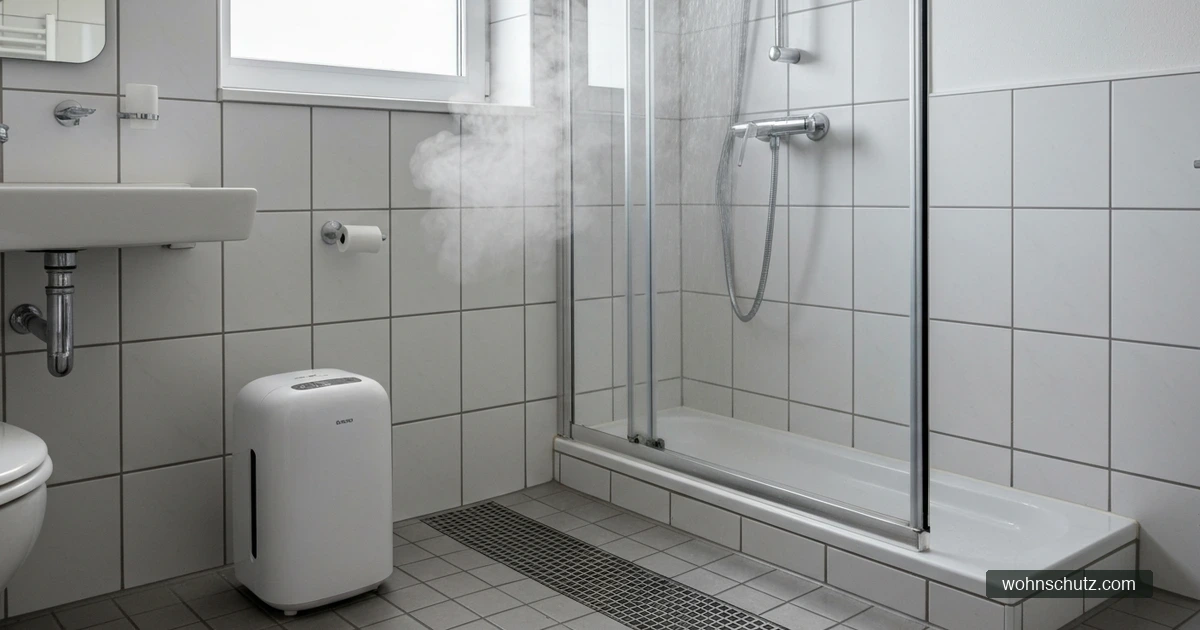 Kleiner Luftentfeuchter im Badezimmer nach dem Duschen – reduziert Luftfeuchtigkeit im Bad