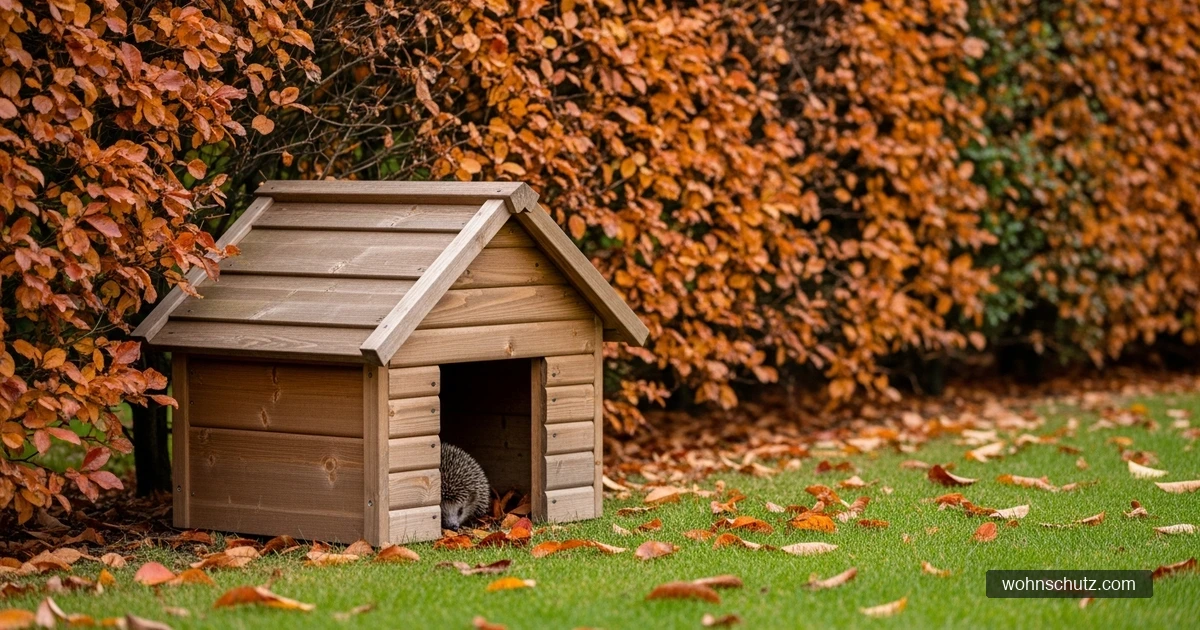 Wetterfestes Igelhaus aus Holz im naturnahen deutschen Garten – Schutzunterkunft