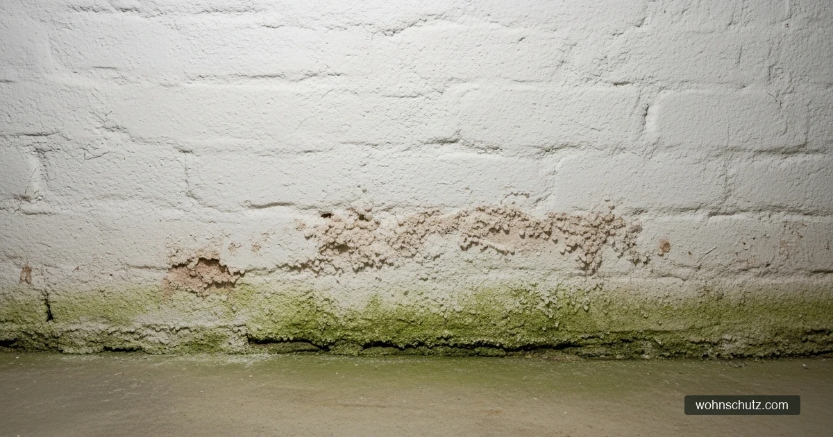 Feuchte Kellerwand mit Wasserflecken – typischer Lebensraum für Silberfische