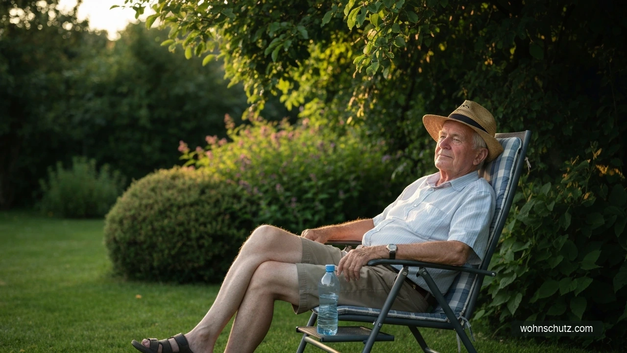 Gartenarbeit im Sommer mit Sonnenschutz – Hut und Wasser gegen Sonnenstich
