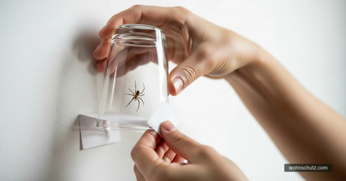 Spinne mit Trinkglas und Papier fangen und nach draußen tragen – schonende Methode