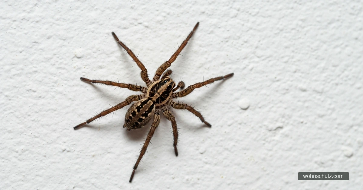 Nosferatu-Spinne (Zoropsis spinimana) an einer weißen Zimmerwand – groß, braun, ohne Netz