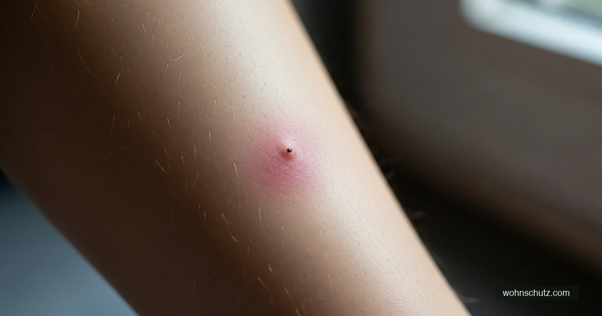 Geschwollene Hautreaktion an einem Bein nach Stechfliegen-Stich