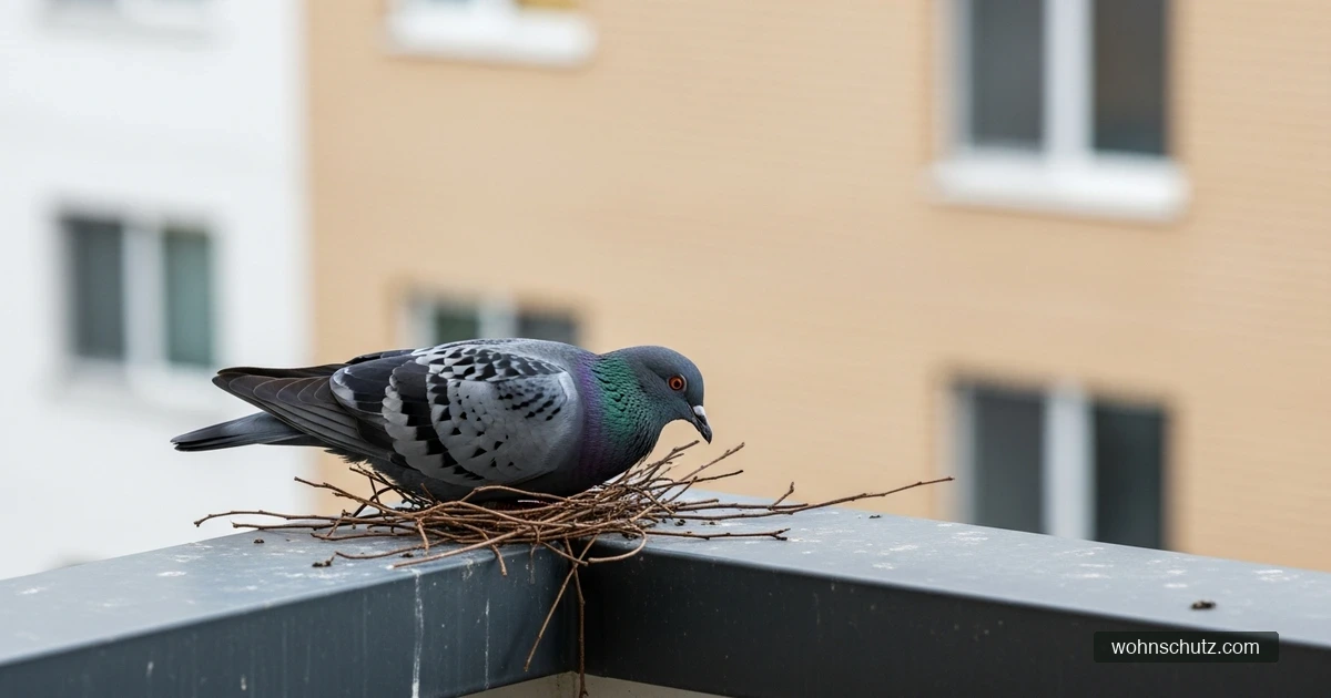 Taube mit beginnendem Nest in einer geschützten Balkonecke – bewohnte Nester dürfen nicht entfernt werden