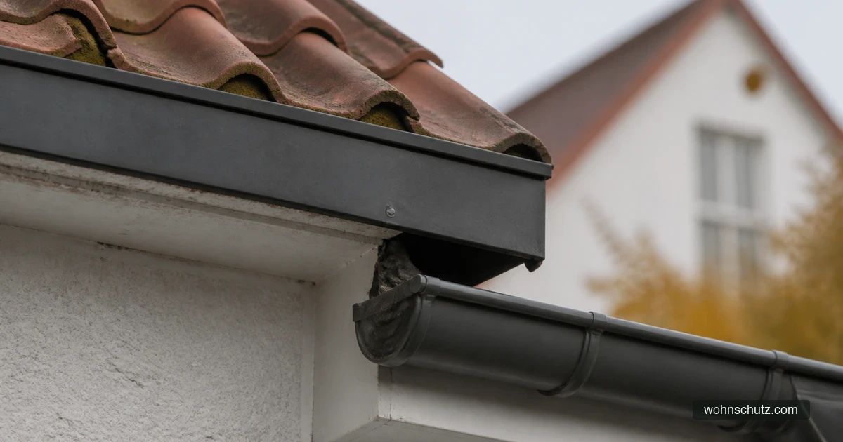 Traufe eines deutschen Wohnhauses mit kleinem Schlupfspalt unter der Verschalung als möglicher Zugang in die Zwischendecke