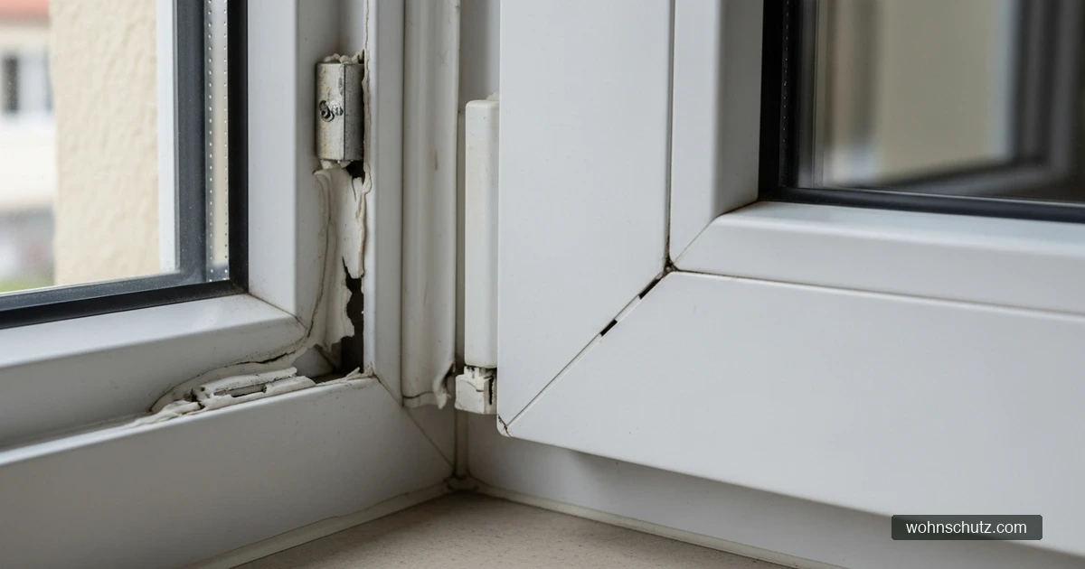 Rote Vogelmilben sichtbar an einer weißen Fensterfuge – erkennbar als kleine rötliche Punkte in Wandritzen