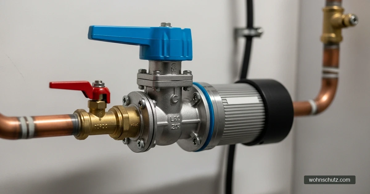 Motorbetriebenes Absperrventil eines Leckageschutzsystems an einer Wasserleitung im Hauswirtschaftsraum
