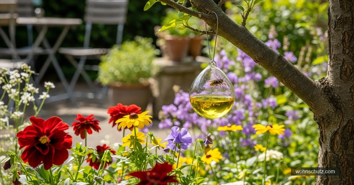Wespenfalle im Garten zwischen Blumen – Wespen sicher ablenken und vertreiben