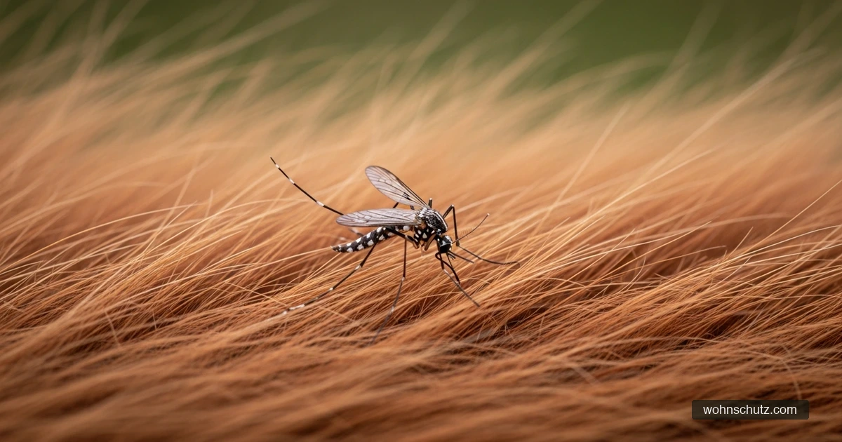 Stechmücke auf dem Fell eines Pferdes – Culex-Mücken übertragen das West-Nil-Virus