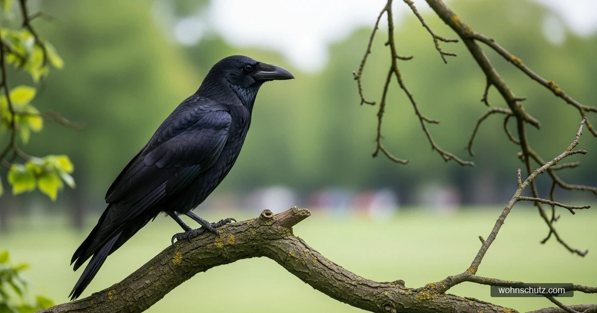 Rabenvogel auf einem Ast in einem deutschen Park – Vögel sind das Reservoir des West-Nil-Virus