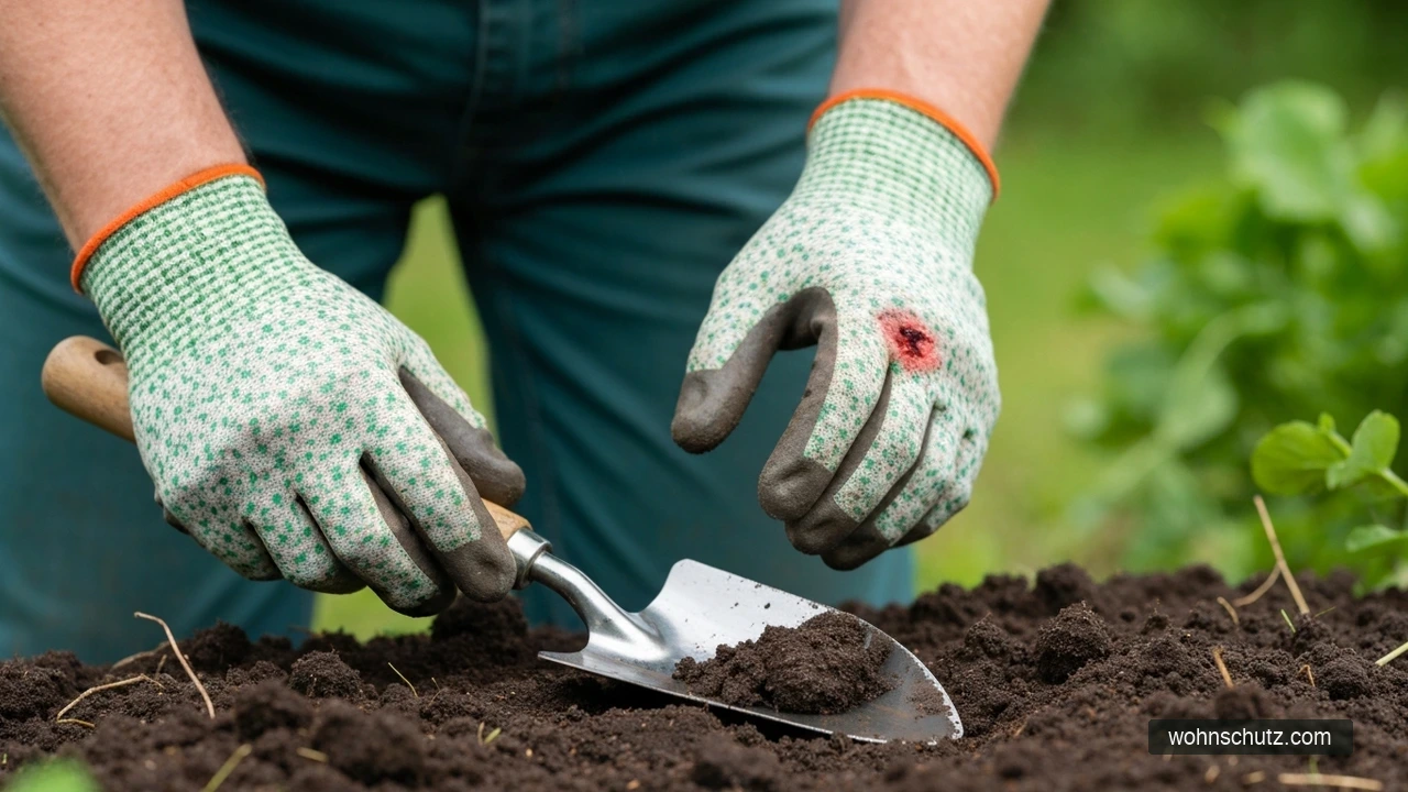 Wundversorgung bei Gartenarbeit – Schnitt in der Hand durch Gartengeräte