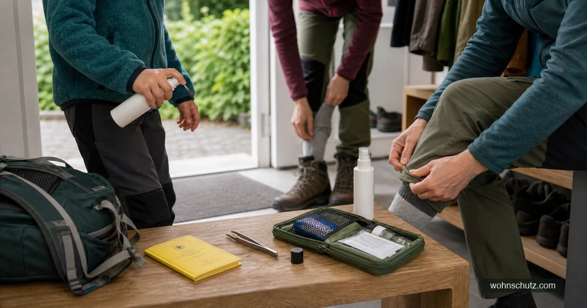 Zeckenschutz vor dem Wandern in Bayern mit Repellent, Zeckenpinzette und Outdoor-Kleidung
